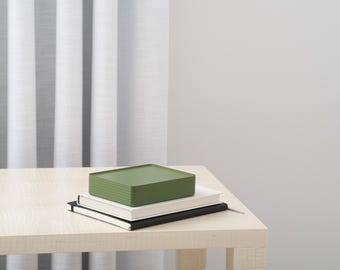 Modern Storage Container | Minimalist Box | Rib Series Double-Wide Box – Matte Dark Army Green Color