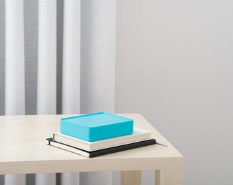 Modern Organization | Stacking Storage Box | Rib Series Double-Wide Box – Turquoise Color