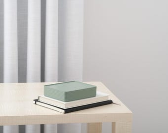Modern Storage Container | Minimalist Box | Rib Series Double-Wide Box – Matte Muted Green Color