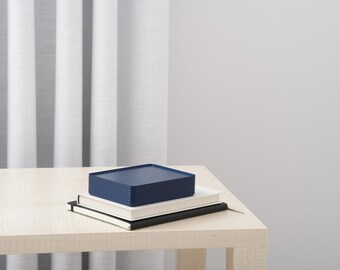 Modern Storage Box | Stacking Organization | Rib Series Double-Wide Box – Metallic Deep Blue Color