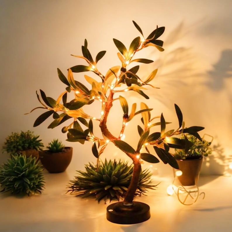 Lámpara LED de olivo / Ambiente verde, funciona con pilas