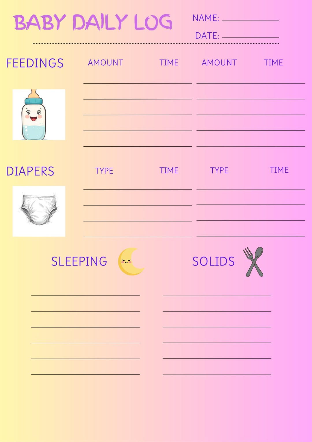 Baby Daily Log Printable - Etsy