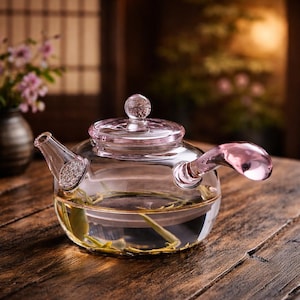 Handmade Pink Glass Teapot: Unique Japanese Style Tea Pot with Filter