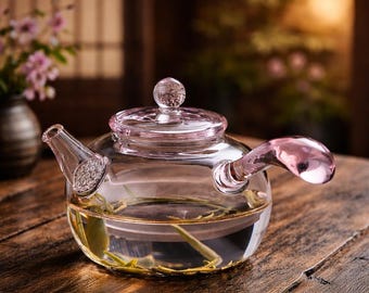 Handmade Pink Glass Teapot: Unique Japanese Style Tea Pot with Filter
