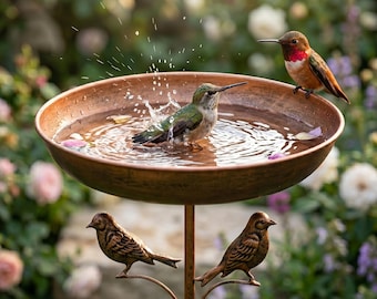 Copper Bird Bath with Garden Stake, Metal Bird Feeder for Outdoors, Standing Birdbath for Garden Decor, Bird Lover Gift, Cast Iron Yard Art