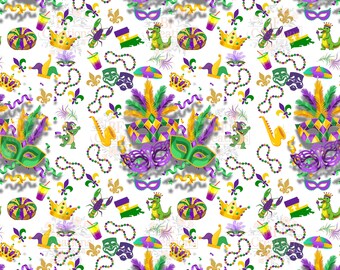 Patrón sin costuras de Mardi Gras, 300 DPI sobre fondo transparente