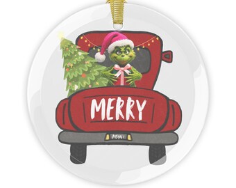 Adorno de cristal del Grinch (8,9 cm con cinta dorada)