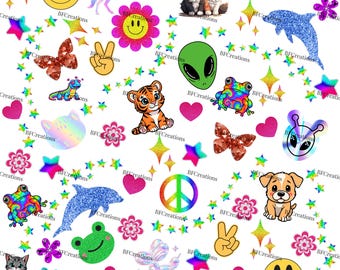 Patrón sin costuras PNG de arcoíris de los 90.