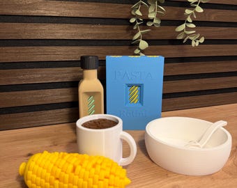 3D Druck Fidget Set | Kaffeetasse, Oliven Öl & Pasta | Mini Fidget Toys | Schreibtisch Deko | Geschenkidee | 3D Gedrucktes Geschenk