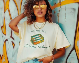 Vintage Sardine Tin Graphic Tee | Lisbon Portugal, Coastal Fisherman