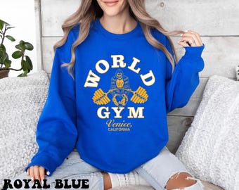 Camiseta vintage World Gym, camiseta Gorilla Fitness, sudadera de cuello redondo para entrenar, camiseta Muscle Gym, camiseta retro de los 80 para gimnasio