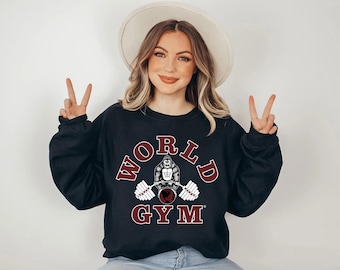 Camiseta de entrenamiento World Gym de los 90, sudadera con capucha para gimnasio y fitness