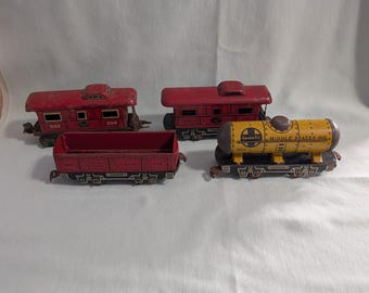 1930-1950 Group of Four Marx Tinplate Train Cars.