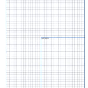 May include: A blank, grid-lined notebook page with blue borders. The top of the page includes labels for "Date," "Time," "Experiment Name," "Purpose," and "Page #." A section for "Observations" is outlined on the lower right. The bottom has spaces for "Partner," "Name," "Date," and "Time."