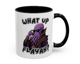 ¿Qué onda, Flayah? Taza de café / Taza de café Accent de Dungeons and Dragons Mind Flayer 11 oz 15 oz