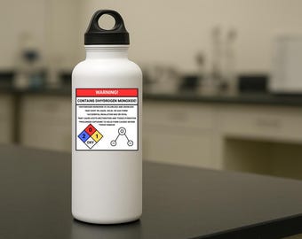 Science Humor "Contains Dihydrogen Monoxide" 100% Vinyl Glossy Sticker