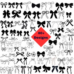 Svart rosett Svg-paket | Coquette Rosett Svg | Band Rosett Svg | Hårrosett Skärfiler | Rosett Clipart Png | Cricut Silhouette Rosett-paket