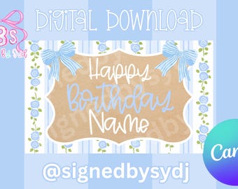coquette bow blue banner template| digital download