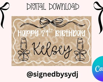 Simple Birthday black bow banner template| digital download