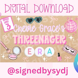 May include: Digital download graphic with a pink and brown theme. Text includes "Digital Download", "Chevie Grace's THREENAGER ERA", and "@signedbysydj". Decorative elements include sunglasses, makeup, and a disco ball.