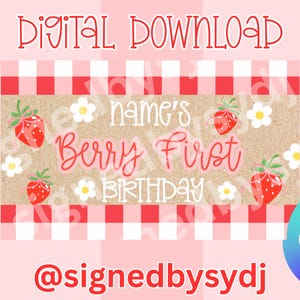 ベリーの1歳の誕生日バナーテンプレート｜デジタルダウンロード