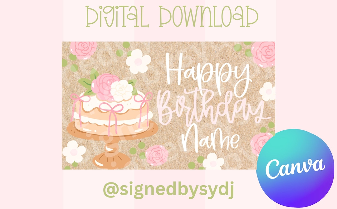 Floral Birthday Cake Banner Template| Digital Download - Etsy