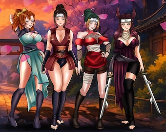 Paquete de 4 personajes de anime personalizados, ilustraciones grupales dibujadas a mano, comisión de anime desde cero