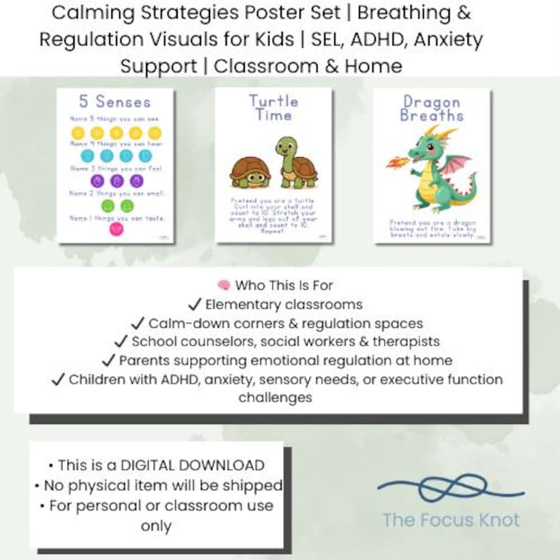Calming Strategies Poster Set | Breathing & Regulation Visuals for Kids ...