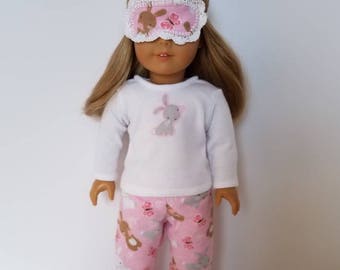 American Girl Doll Pajamas with or without sleep mask. Little Bunnies and Butterflies