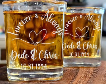 Engraved Wedding Shot Glasses, Forever & Always, Wedding Favors