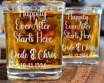 Engraved Wedding Shot Glasses, Happily Ever After Favors