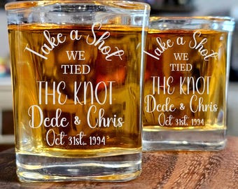 Engraved Wedding Shot Glasses, Take A Shot We Tied The Knot, Party Favors
