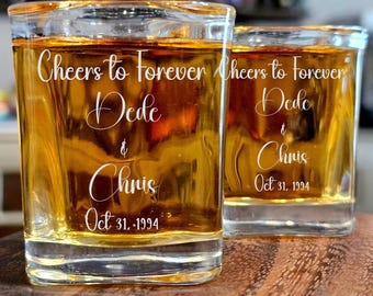 Engraved Wedding Shot Glasses, Cheers to Forever, Party Favors