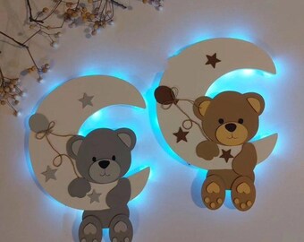 file digitale decorazione per la stanza dei bambini con luce notturna luna e orso per taglio laser
