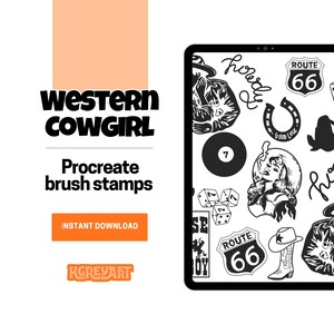Trendy Western Procreate Stamp Brushes | Cowboy Retro Americana Icons | Route 66 Western Graphic Stamps