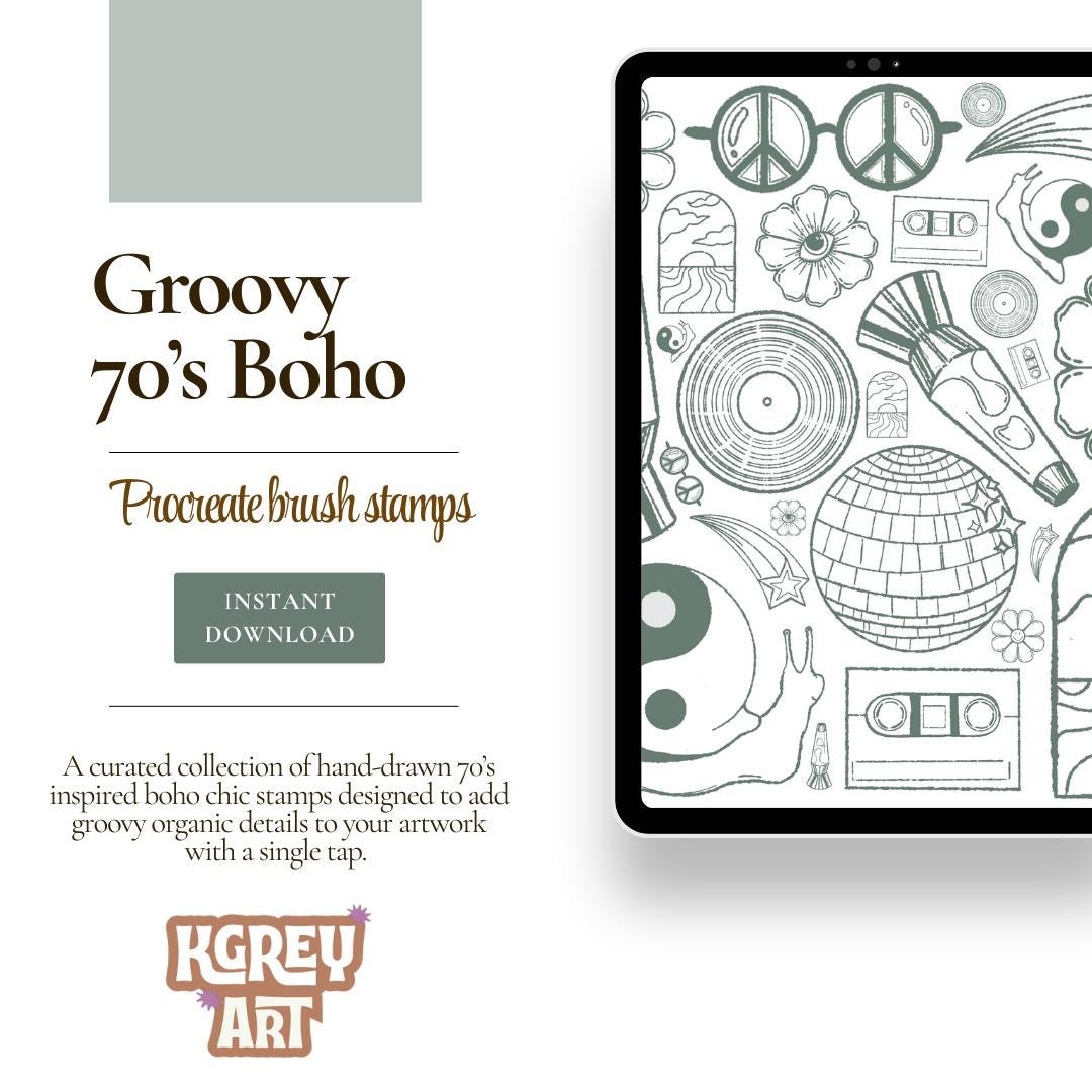 Groovy 70s Procreate Brush Set | Retro Boho Stamp Brushes for Procreate ...