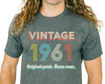 65th Birthday Gift | 1961 Vintage Original Parts | Funny 60s Retro Inspired Graphic Tee Shirt
