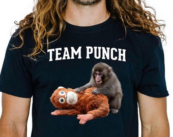 Team Punch Shirt | Cute Monkey Meme Tee | Viral Monkey Cuddling Plush Toy | Funny Animal Lover Gift | Cozy Internet Meme T-Shirt