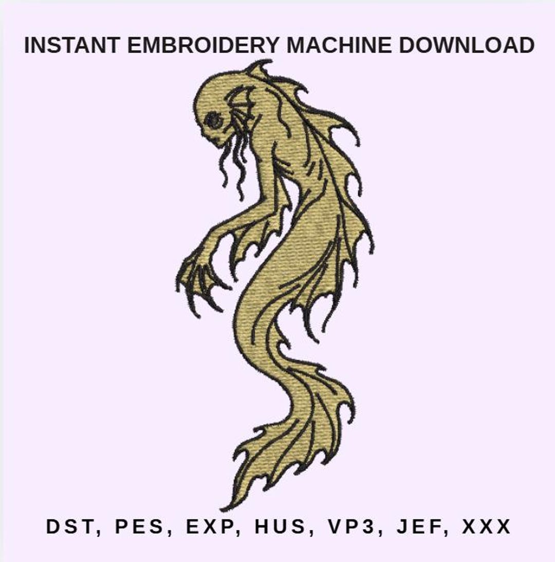 River Creature Embroidery Design | Gothic Cryptid Alien Mermaid Machine ...
