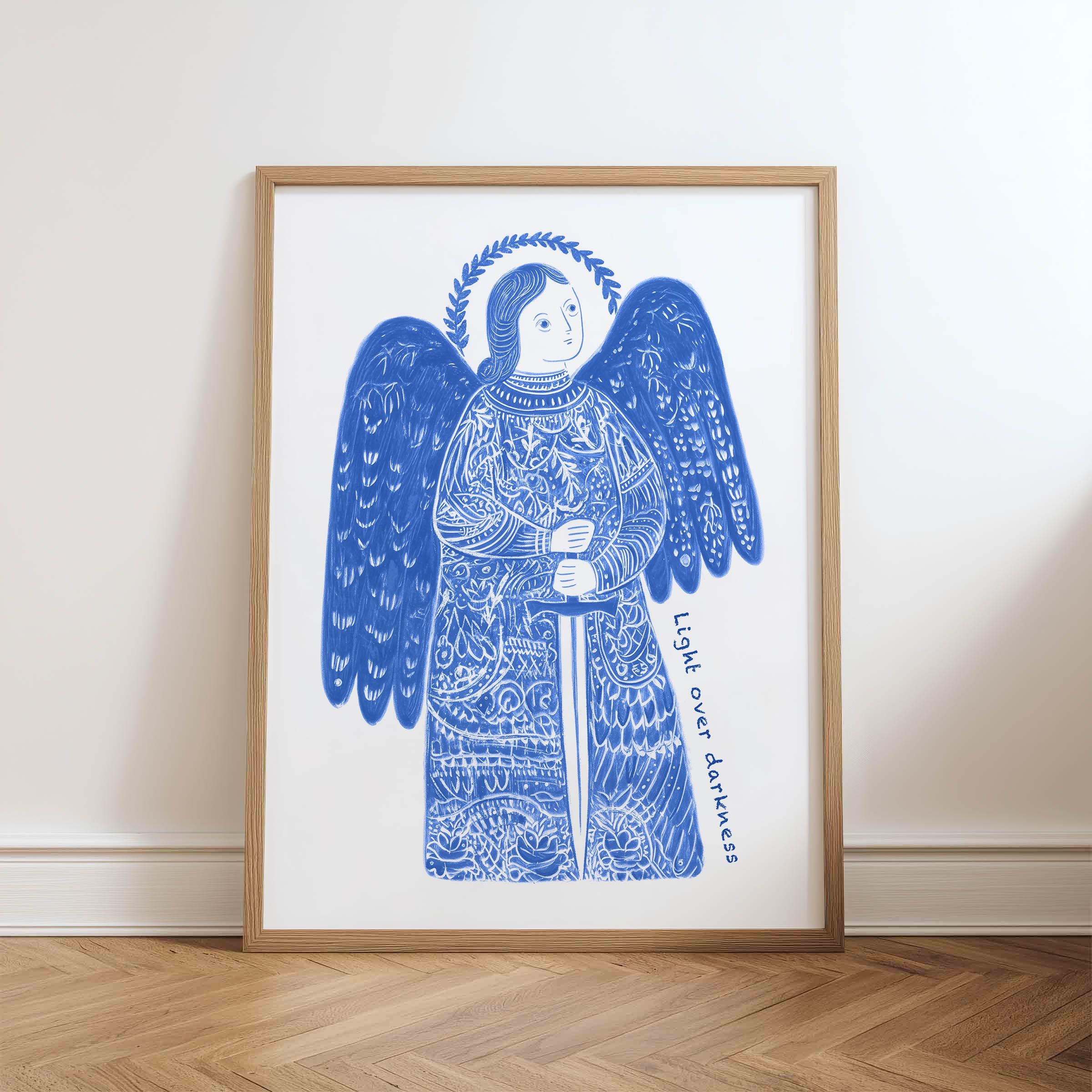 Saint Michael Archangel Print — hand-drawn Catholic printable wall art by Bluepaperdog