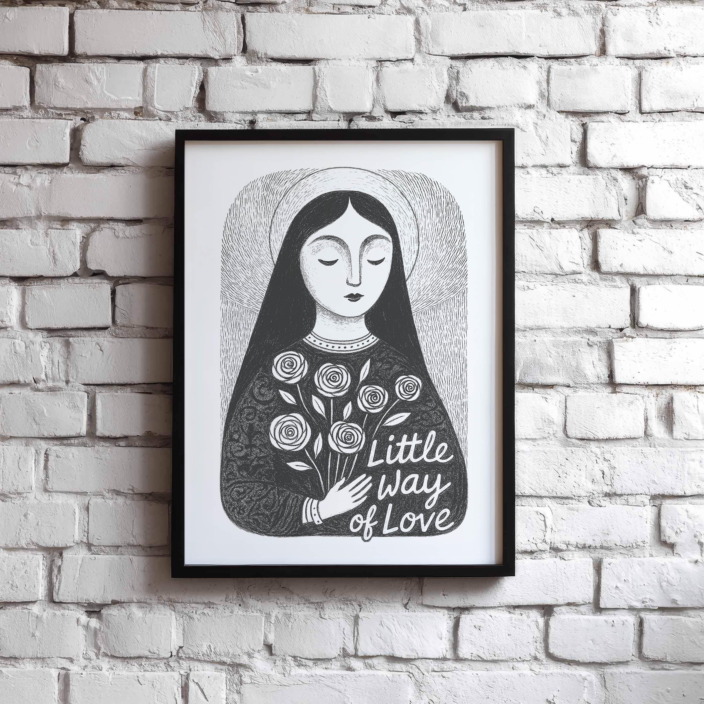 Saint Therese Little Flower Print — Catholic printable wall art drawn by the artist for Bluepaperdog