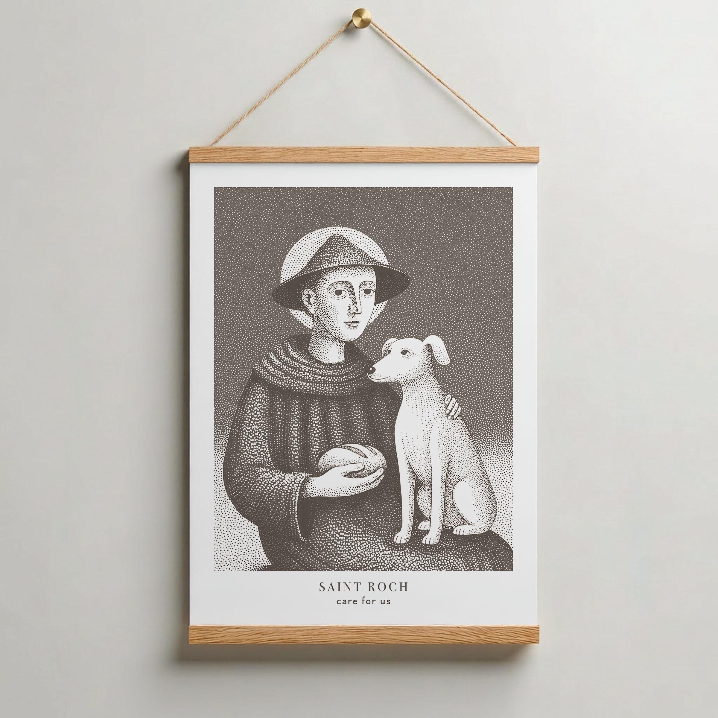 Saint Roch Patron Of Dogs Print — Catholic printable wall art drawn by the artist for Bluepaperdog