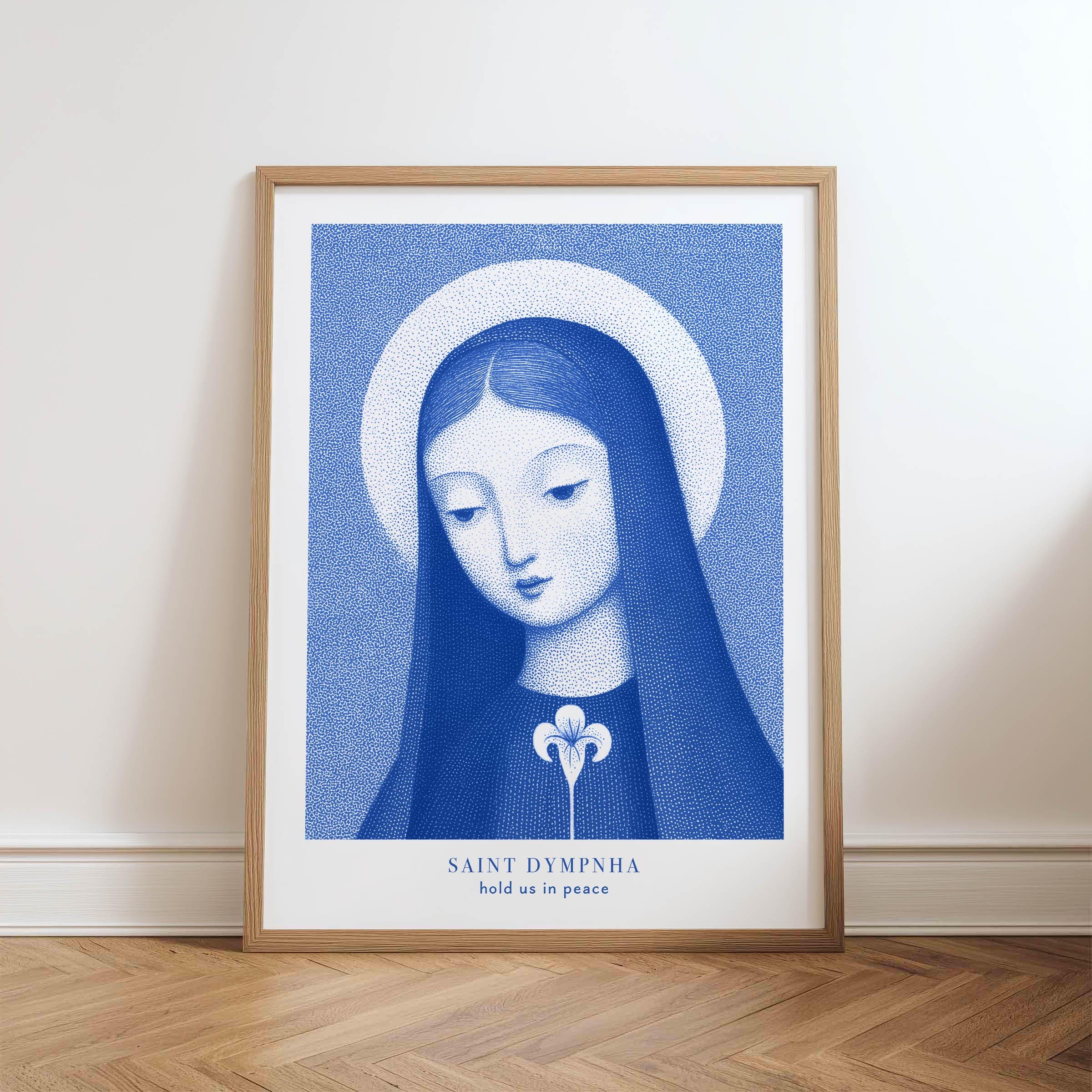 Saint Dymphna Prayer Print — hand-drawn Catholic printable wall art by Bluepaperdog