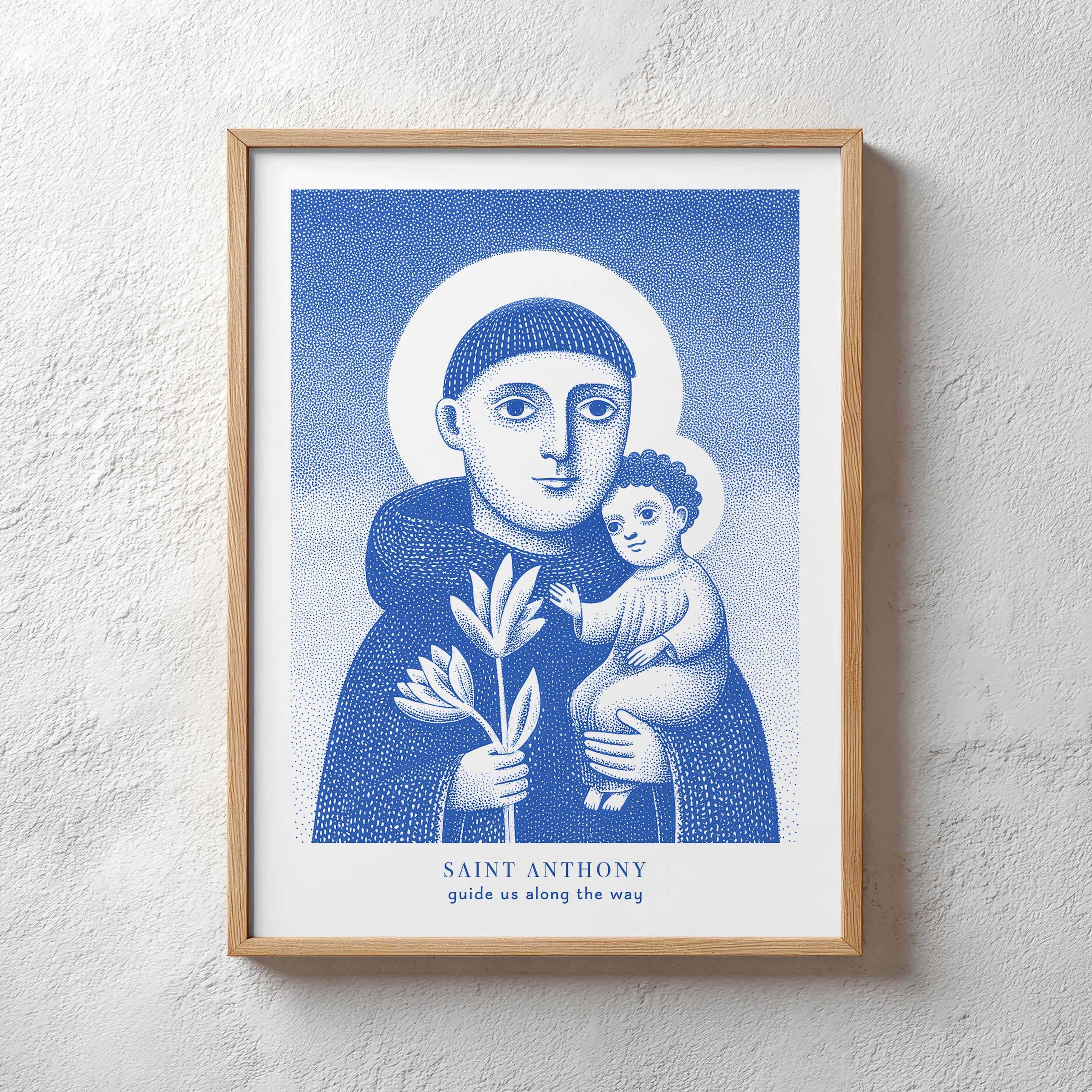 Saint Anthony Lost Things Print — Catholic printable wall art drawn by the artist for Bluepaperdog
