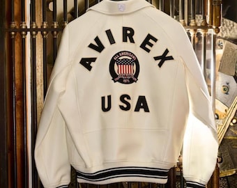 Avirex USA All Americans Lederjacke - Weiße Bomberjacke - Premium Streetwear Fashion