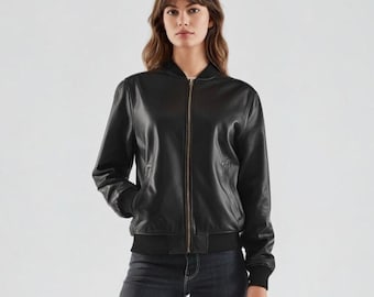 Women’s Leather Varsity Jacket | Classic Letterman Bomber Style | Genuine Leather College Jacket | Streetwear Outerwear for Women