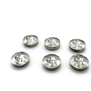 Kokopelli Design Silver Button Cover, American, 18 mm Round Set of 6