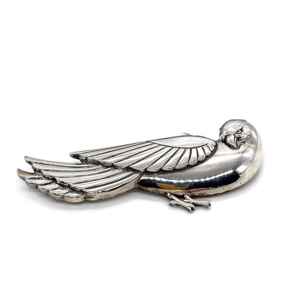 Norseland Dove Brooch Vintage 1940 Coro Jewelry, Detailed Sterling Silver Bird, 1 1/4 Inches Wide, 7 mm Thick, 4 Inches Long, 33.8 Grams