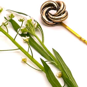 Vintage Celtic Knot Stick Pin | Gold-Tone Metal | Engraved | 1.8 Grams, 12 mm Round, 2 Inches Long