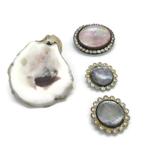 Antique Abalone Rhinestone Pin & Button Set: DIY Jewelry Supplies